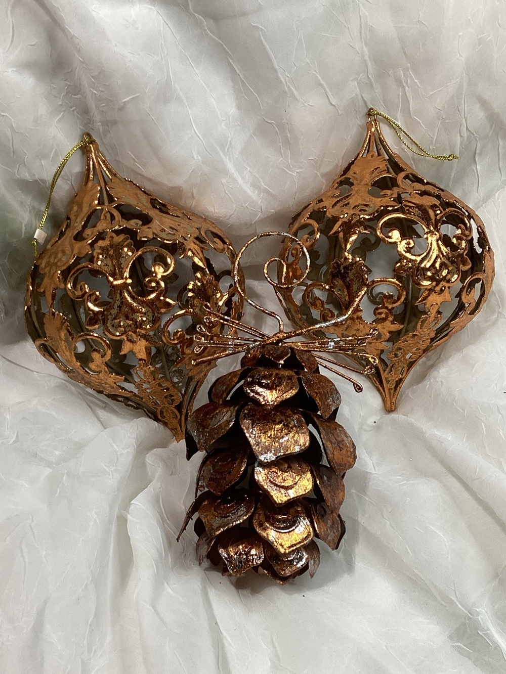 Metal Copper Colored Large Christmas Decorations Balls & Pinecone Elegant